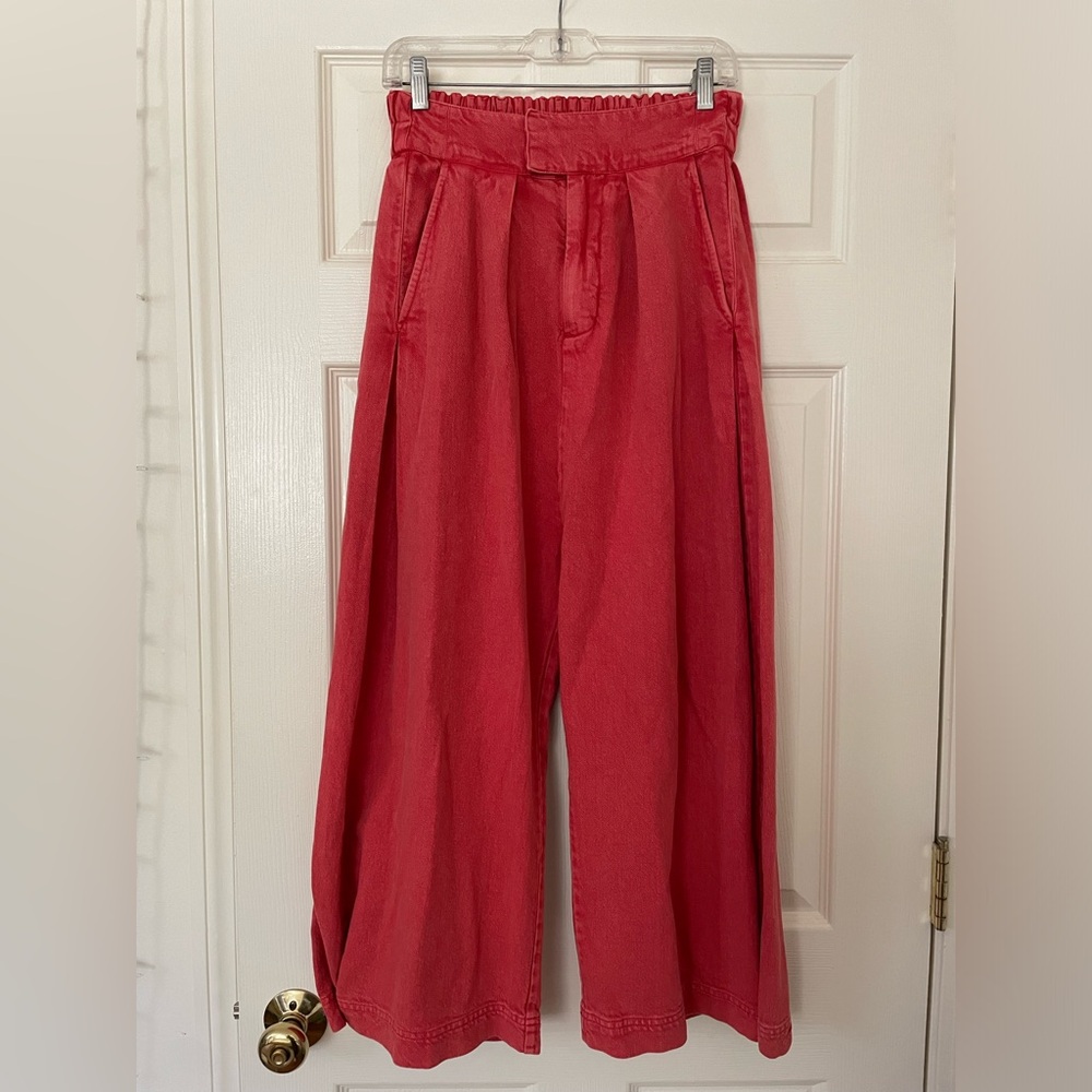 Free People Cool Harbor Wide Leg Pants Red 100% Cotton Size XS